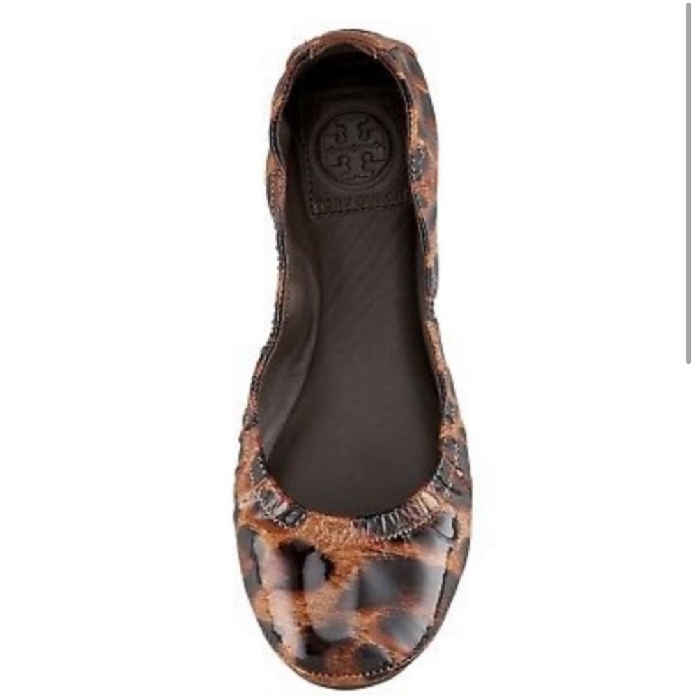 TORY BURCH Eddie Patent Leather Leopard Cheetah Animal Print Flats sz 7